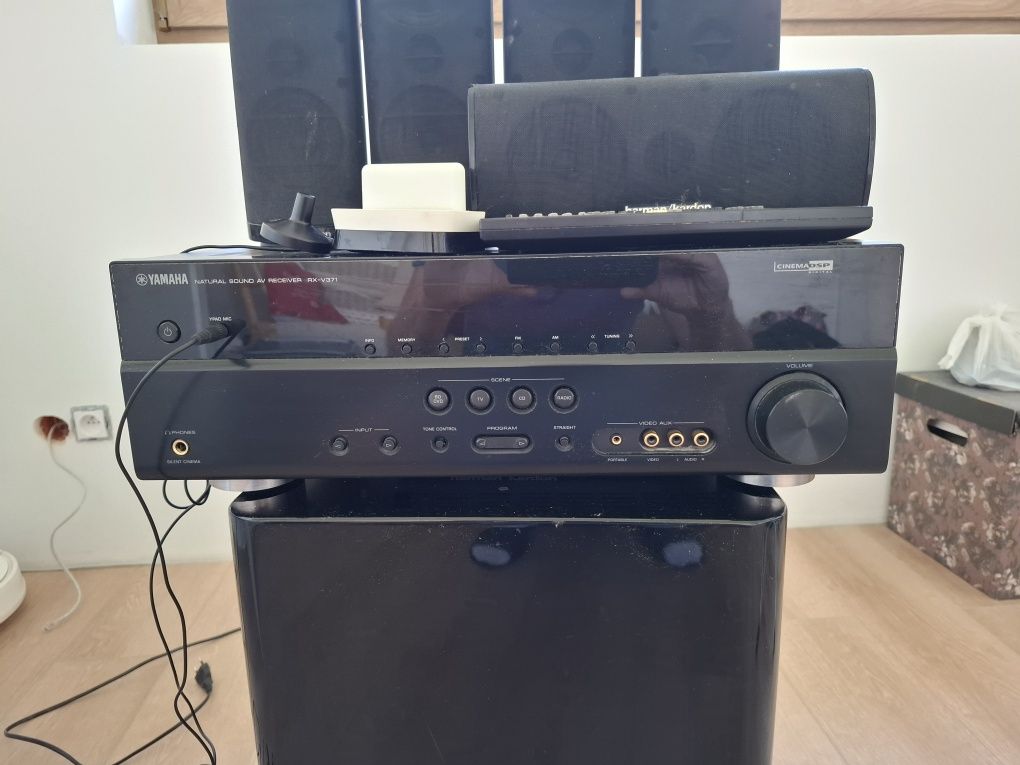 Amplituner 5.1 Yamaha RX-V371 + Harman Kardon + duży subwoofer + BT