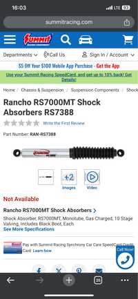 Амортизаторы DODGE Rancho RS7000MT Shock Absorbers RS7388