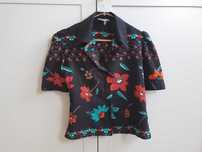 Czarna koszula w kwiaty bluzka bufiasty rękaw Vintage 38