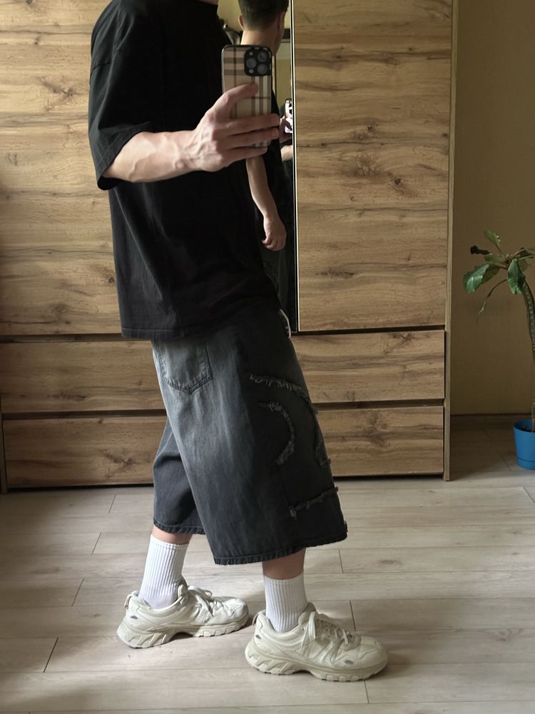 Широкі чоловічі оверсайз чорні шорти baggy washed м л хл m l xl реп