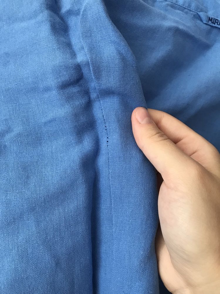 Camisa manga comprida azul homem