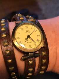 Super zegarek Vintage JQ pasek ze skóry nabijane ćwieki styl retro
