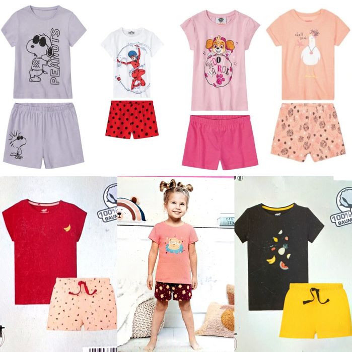 Детская пижама, летний костюм, футболка+шорты для девочек