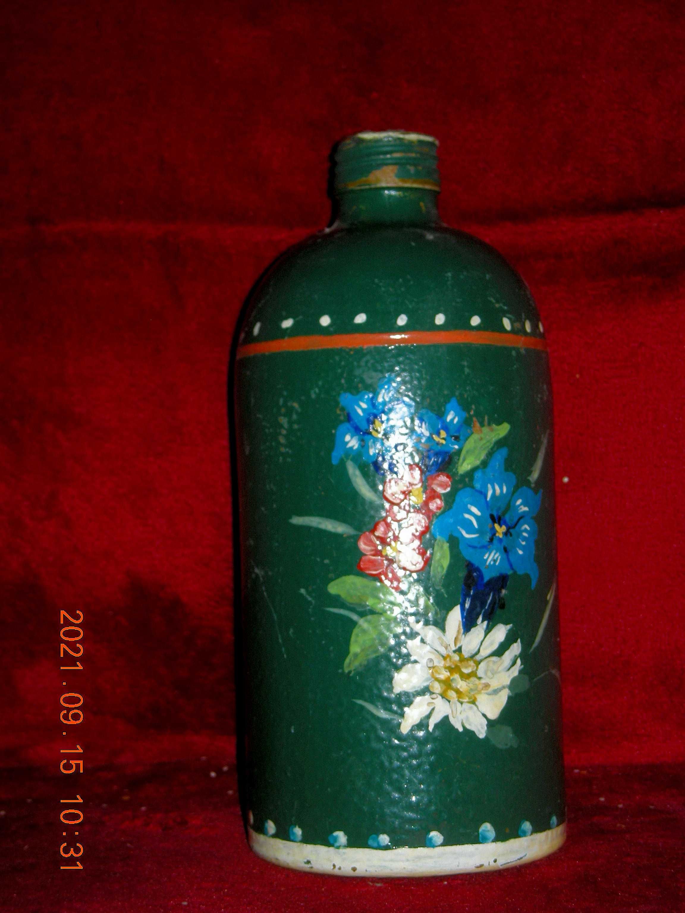 wazon, butelka stara ceramiczna ręcznie malowana