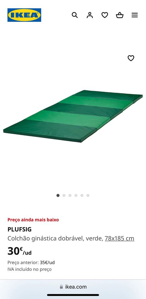 Colchão ginástica dobrável, verde, 78x185 cm