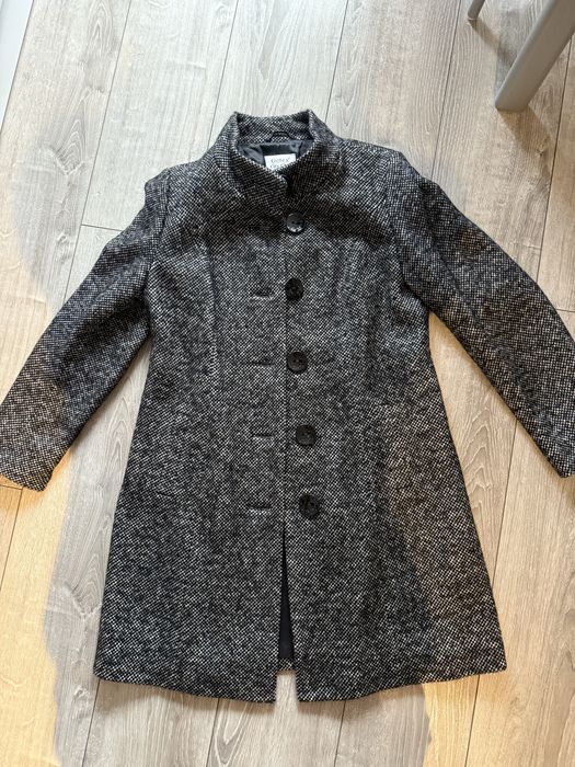 Czarny płaszcz melanż wełniany jak nowy r.L