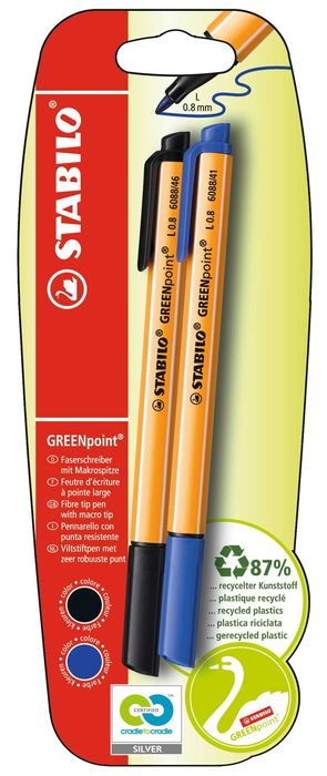 Zestaw 2 klasycznych flamastrów STABILO GREENpoint Flamastery 2 sztuki