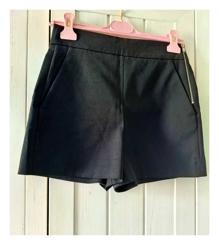Eleganckie czarne szorty Zara, wysoki stan, XS/S, 34/36, casual, basic