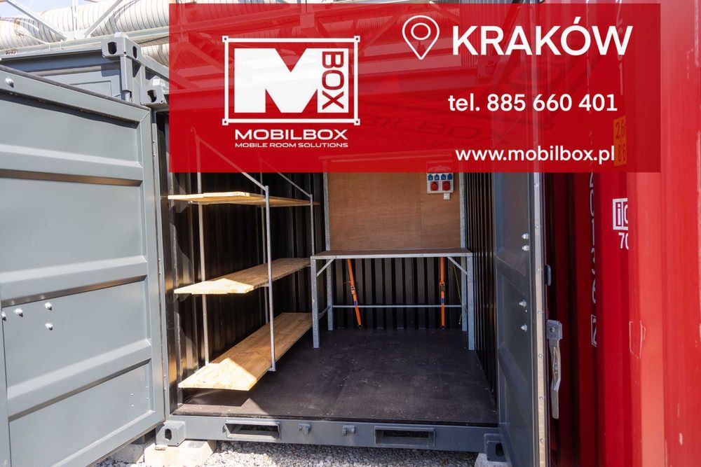 kontener narzędziowy, kontener, kontener z elektryką i regałem