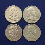 USA Half Dollar (Franklin) 1954-D,1956,1961 e 1960 - Lote 4 exemplares