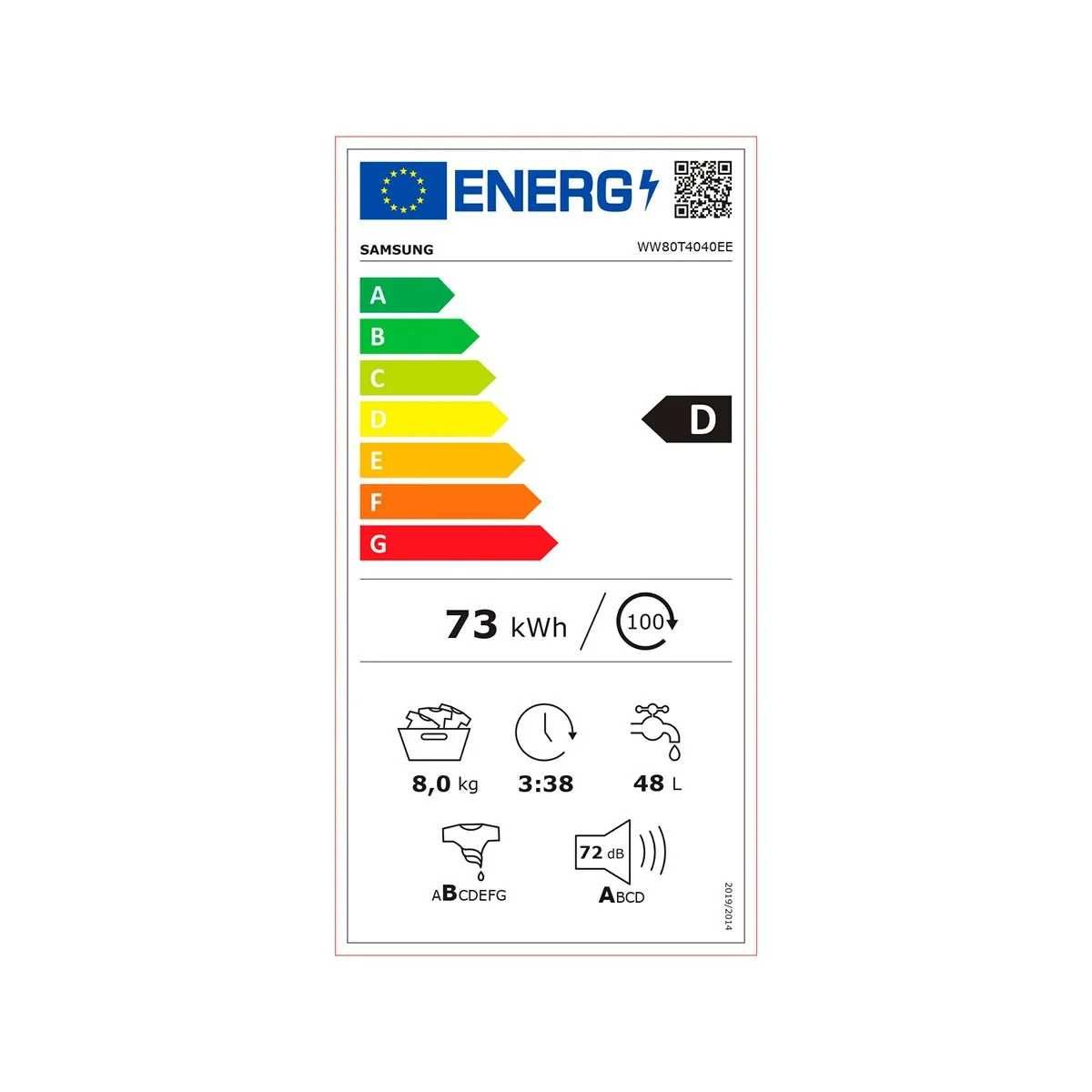 Máquina de Lavar Roupa SAMSUNG WW80T4040EE/E (8 kg - 1400 rpm)