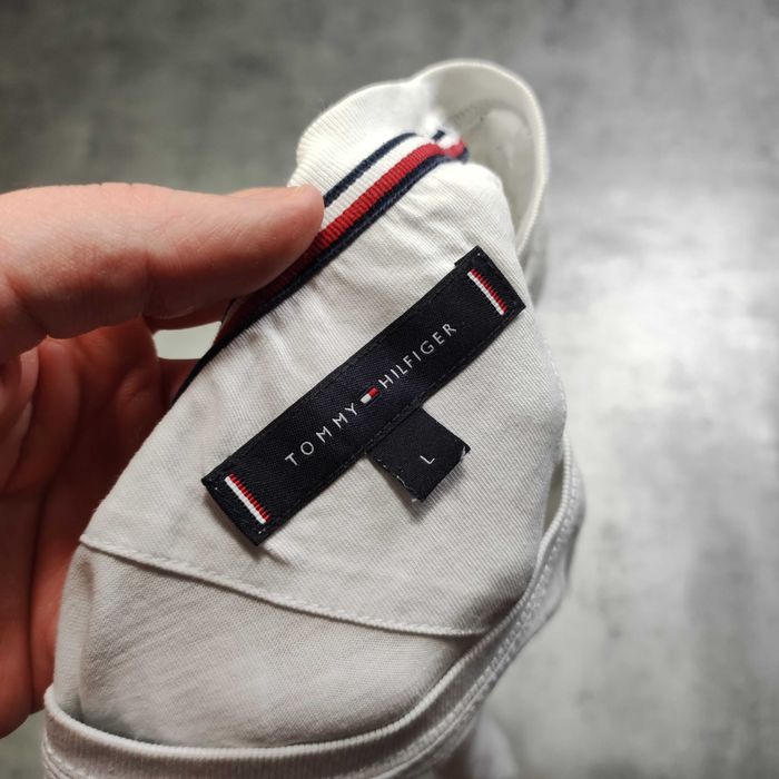 MĘSKA Koszulka Elegancka Klasyczna Bawełna Biała Tommy Hilfiger Haft