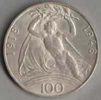 Czechosłowacja 100 koron 1948 - 30 rocznica niepodległości - srebro