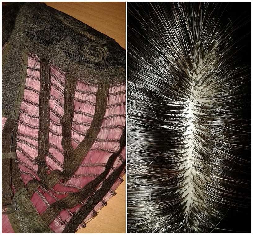 Różowa peruka z odrostem brązowym z prostą grzywką cosplay wig ombre