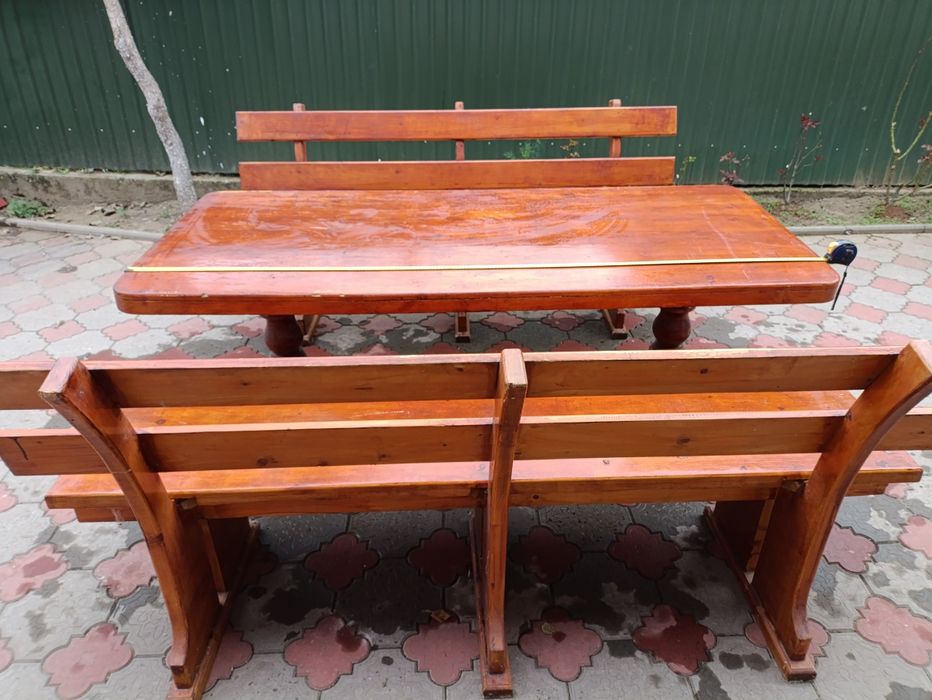 Комплект стіл та дві та дві лавки з спинкою