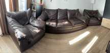 Skórzana sofa/kanapa + 2 fotele, Vintage, ciemny brąz, skóra