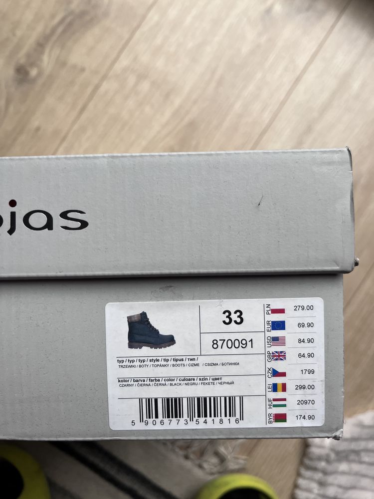 Wojas NOWE buty zimowe trzewiki ocieplane dla chłopca r 33 skórzane