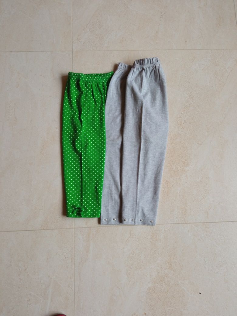 Spodenki 134-140 legginsy zielone kropki dziewczynka 2szt BDB