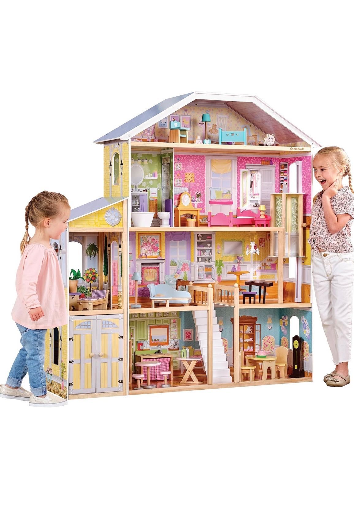 Casa de bonecas de madeira com móveis