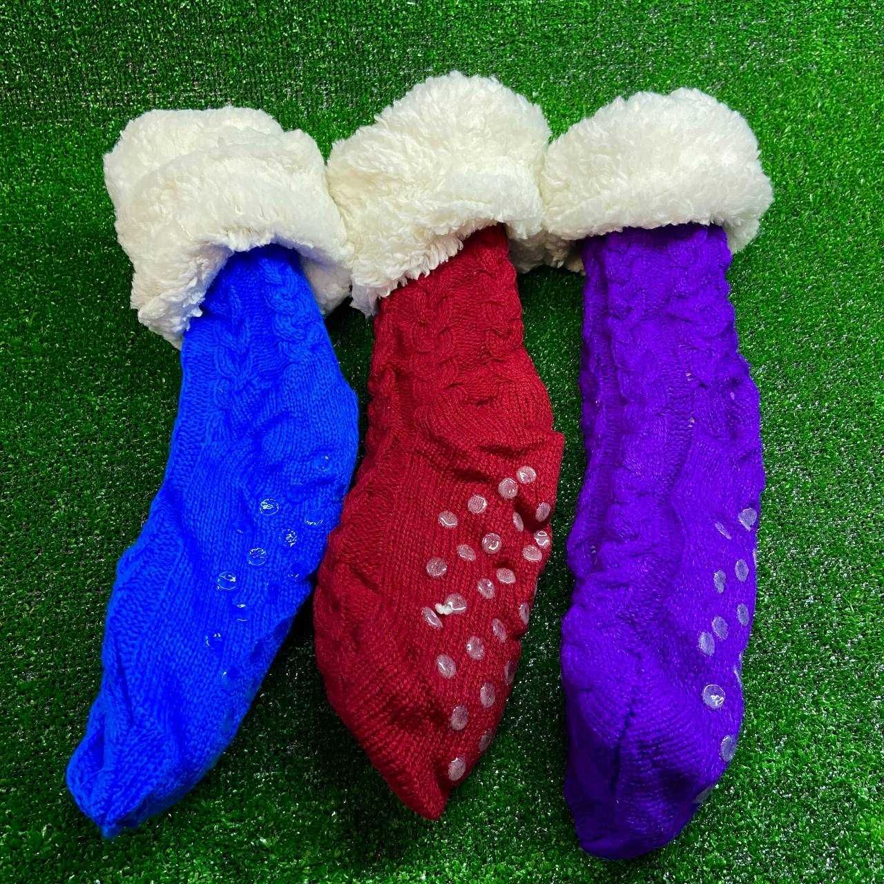 Теплые плюшевые домашние носки тапочки с флисом красные