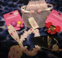 детский набор 3заколки-резинки +мешочек органза розовый для девочки