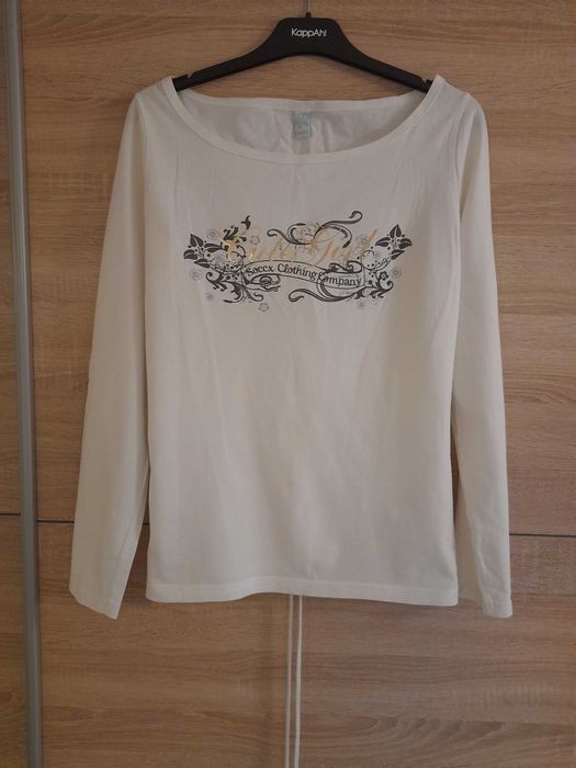 SOCCC L 40 biała bluzka wiązana gorsetowa złota długi rękaw