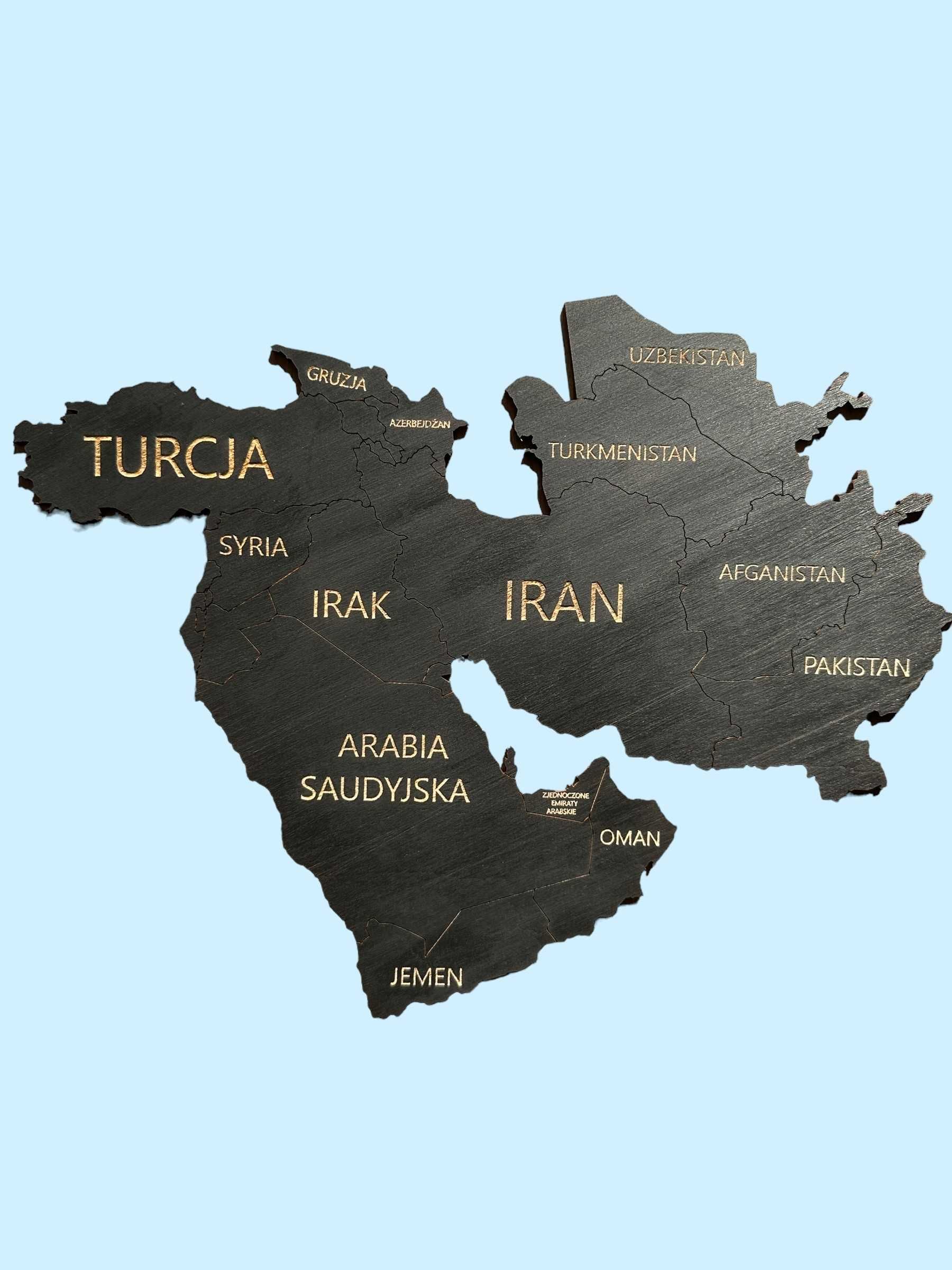 Nowa drewniana Mapa Świata w kolorze czarnym 210x126 cm