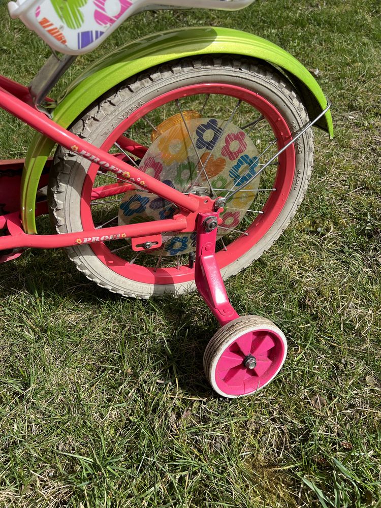 Ціну знижено!!Дитячий велосипед Profi, рожевий з квітами, 16ʼ колеса,