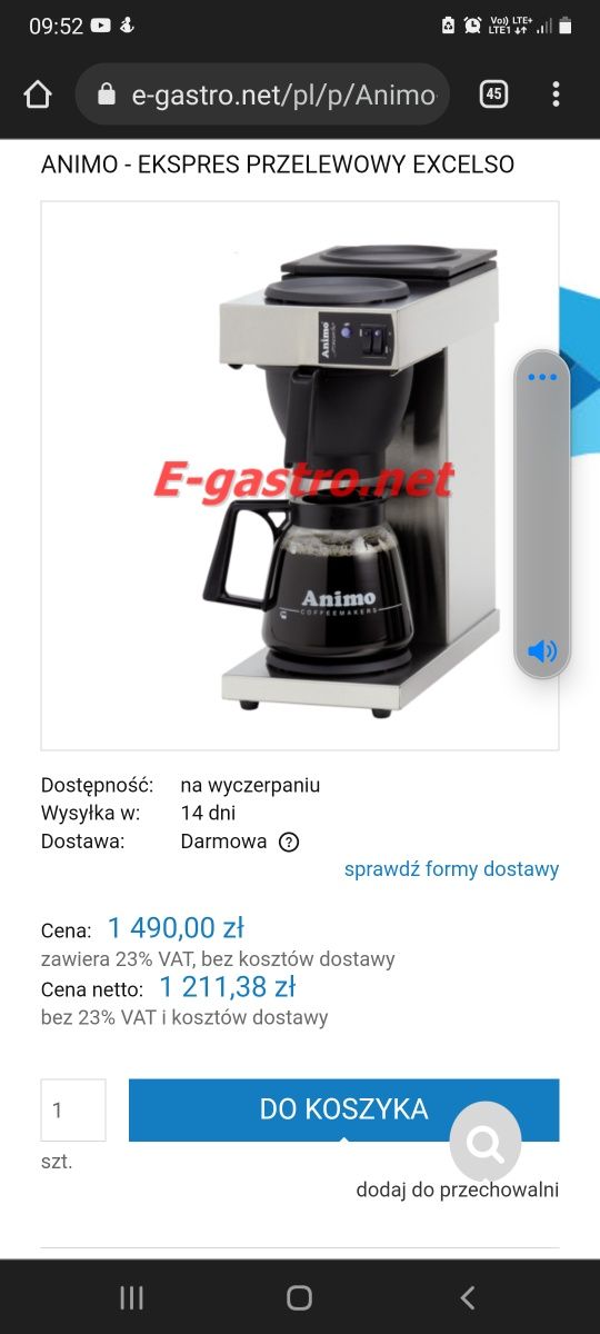 Ekspres przelewowy ANIMO EXCELSO