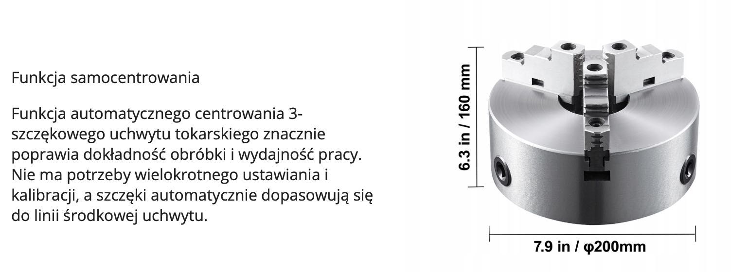 UCHWYT TOKARSKI 3 Szczękowy 200 mm Stal Hartowana Samocentrowanie