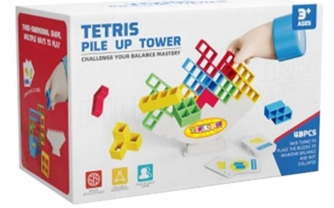 Gra Edukacyjna Układanka Tetris TOWER DLA DZIECI WIEŻA 3D 48 KLOCKÓW