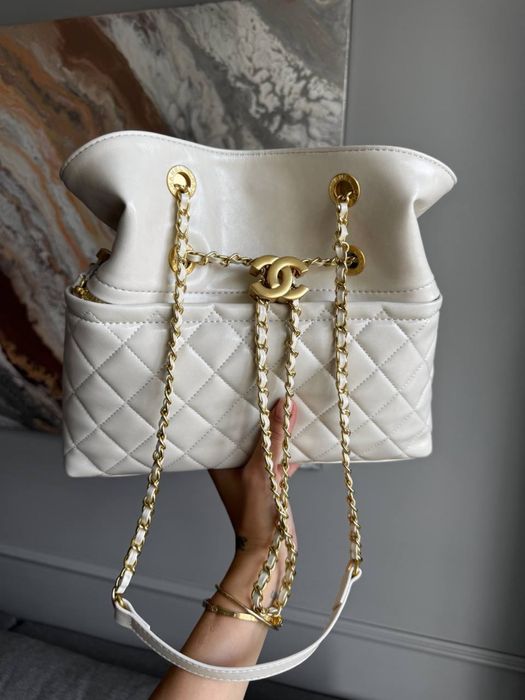 Сумка Chanel Drawstring Tote Bag шкіра | чорна, бургунді, біла