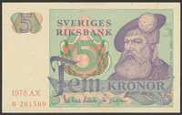Szwecja 5 koron 1979 - Gustaw Waza - stan bankowy - UNC -