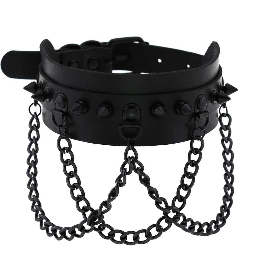 Choker z ćwiekami i łańcuchami czarny Nowy gothic Halloween