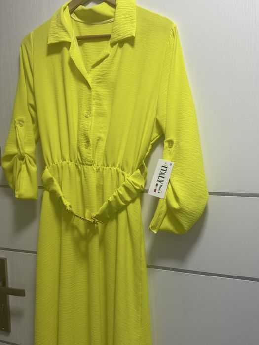 Sukienka pasek gumka zółta