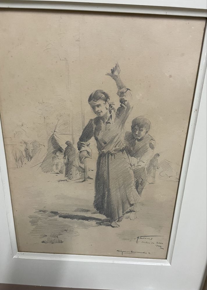 Quadro original a grafite “Ciganos dançando” – datado de 1949