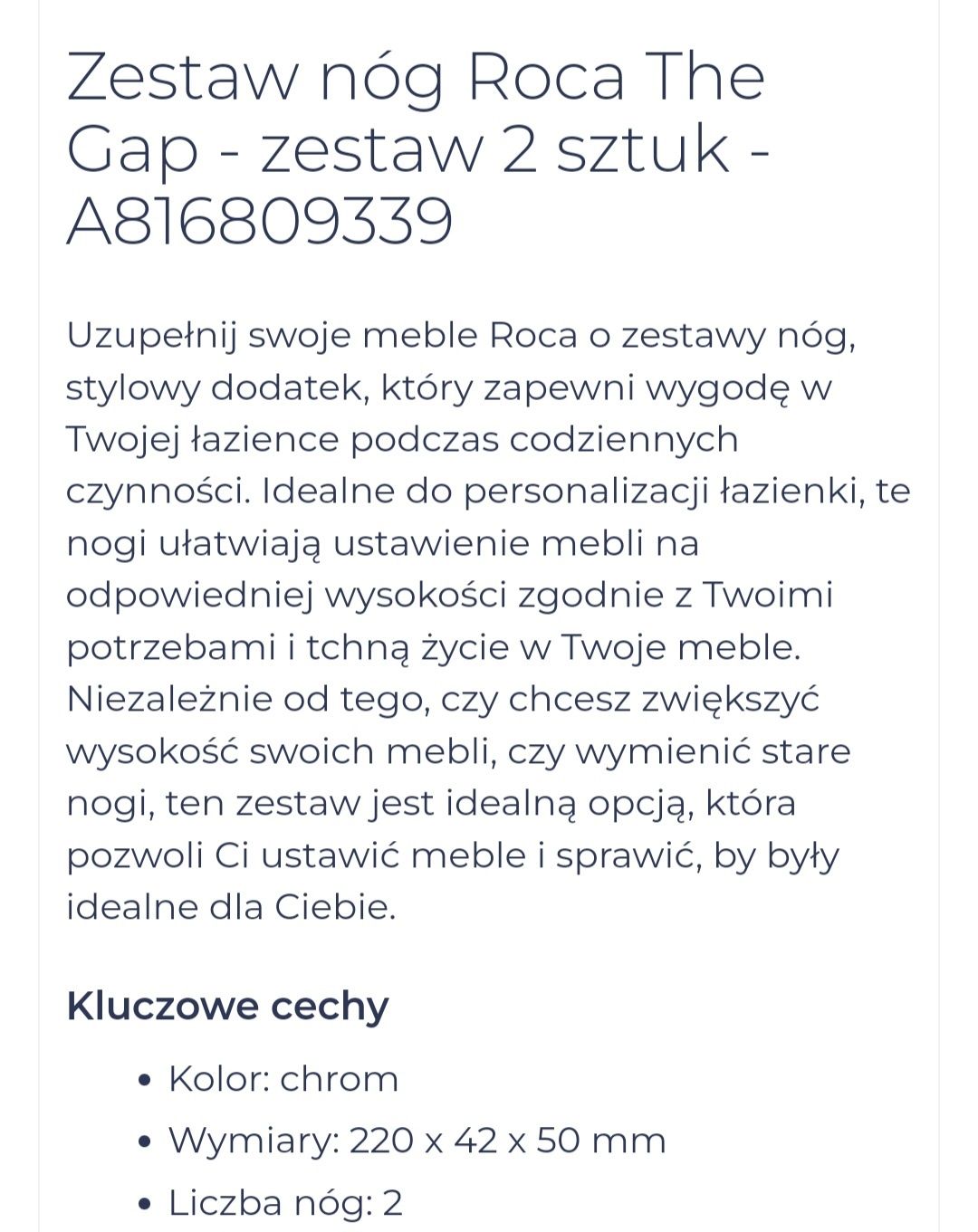 Nogi do szafki umywalkowej Roca