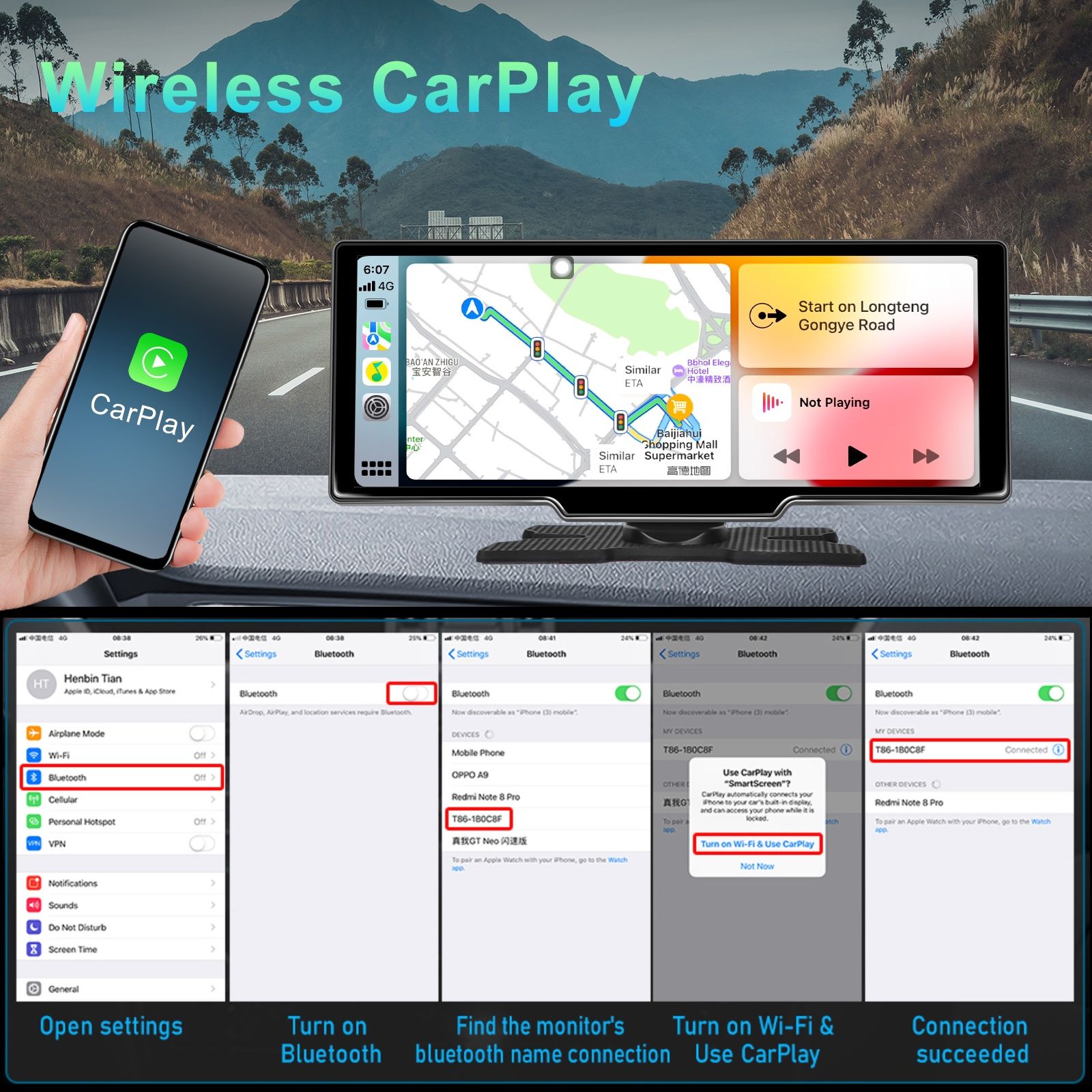 Rádio portátil Octacore 4/64GB android auto CARPLAY GPS e Cámara NOVO