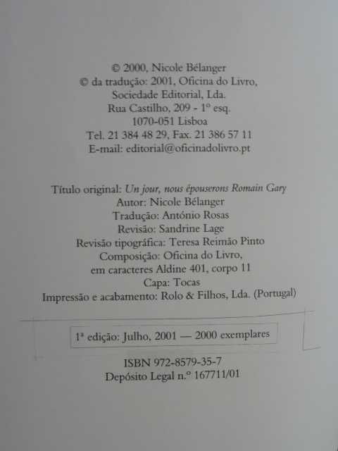 Um Dia, Casaremos Com Romain Gary de Nicole Bélanger - 1ª Edição