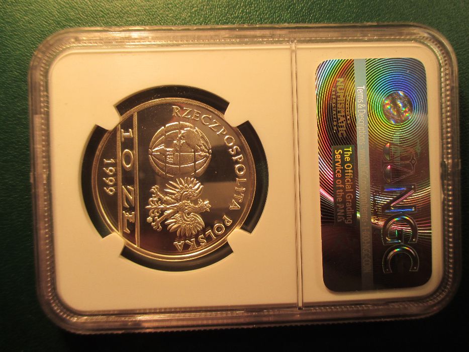 Srebrna moneta 10 zł z 1999 r.Malinowski, w gradingu NGC . ORYGINAŁ !