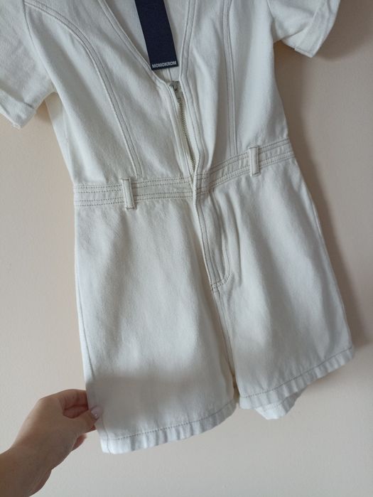 Biały kombinezon damski jeansowy r. S 36 bawełna