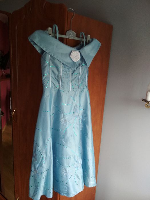 Elegancka Sukienka błękit 140cm 9-12 lat suknia okazjonalna dziewczynk