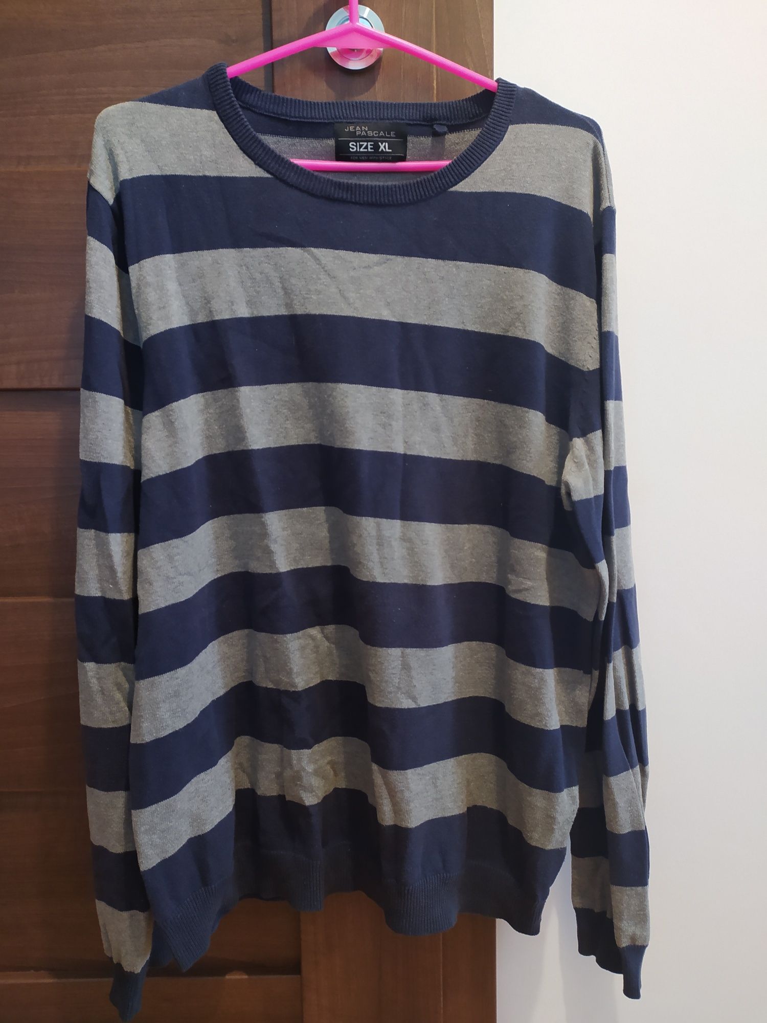 Sweter w paski szaro-granatowy xl