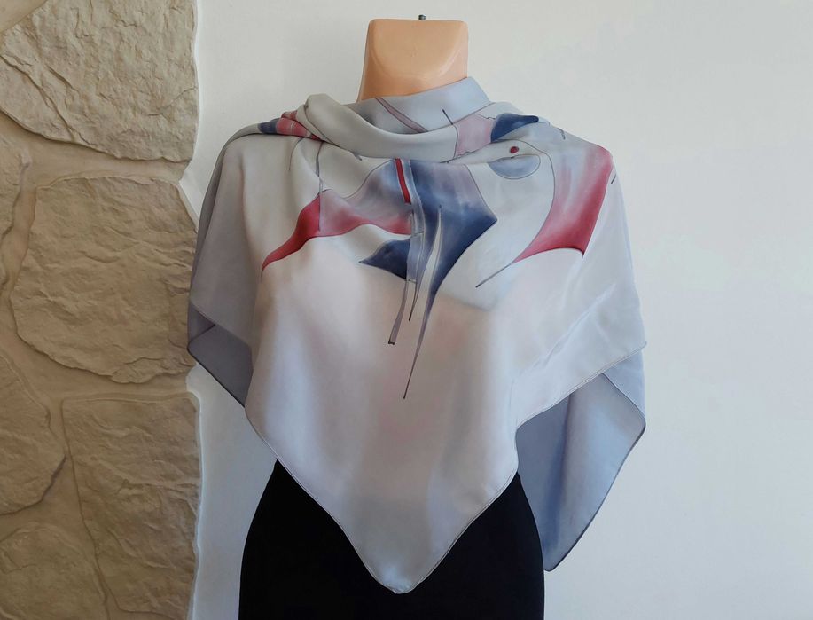 Milanówek? Unikalna  Duża Apaszka Naturalny Jedwab100% SILK Lata 90-te