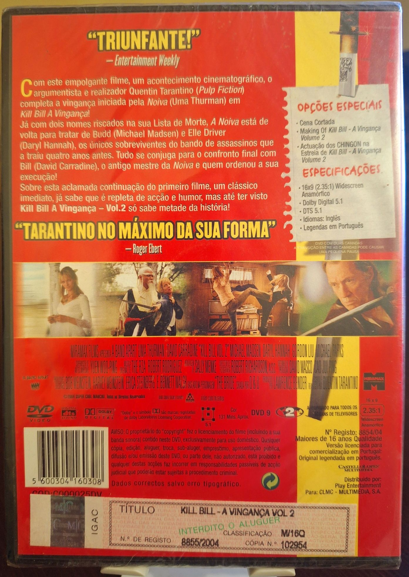 DVD  Kill Bill A Vingança V2'' Novo com Película ''