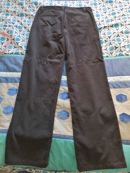 Calças Bombazine Pretas, feitas à medida, medidas na descrição.