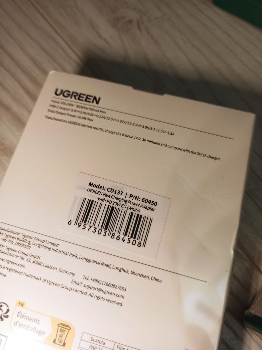 Ugreen 20W PD Type-c Fast Charger CD137 зарядний пристрій