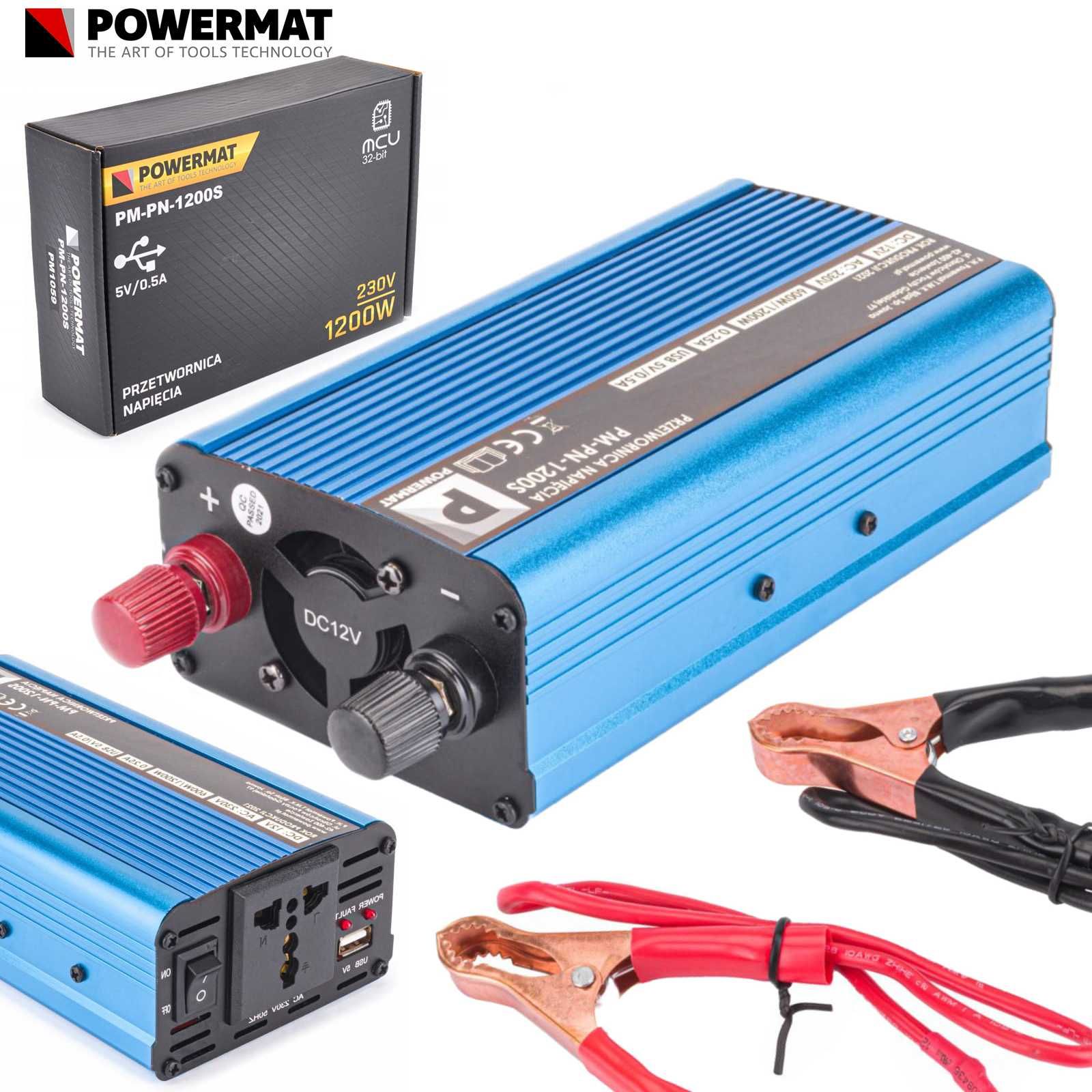 POWERMAT Przetwornica Napięcia Samochodowa 12v 230v 1200w