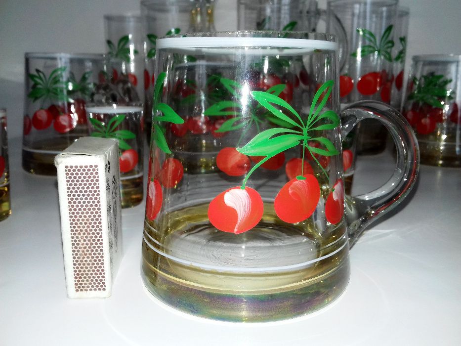 Zestaw do kompotu dzbanek wiśnia zastawa pamiątka PRL Cepelia