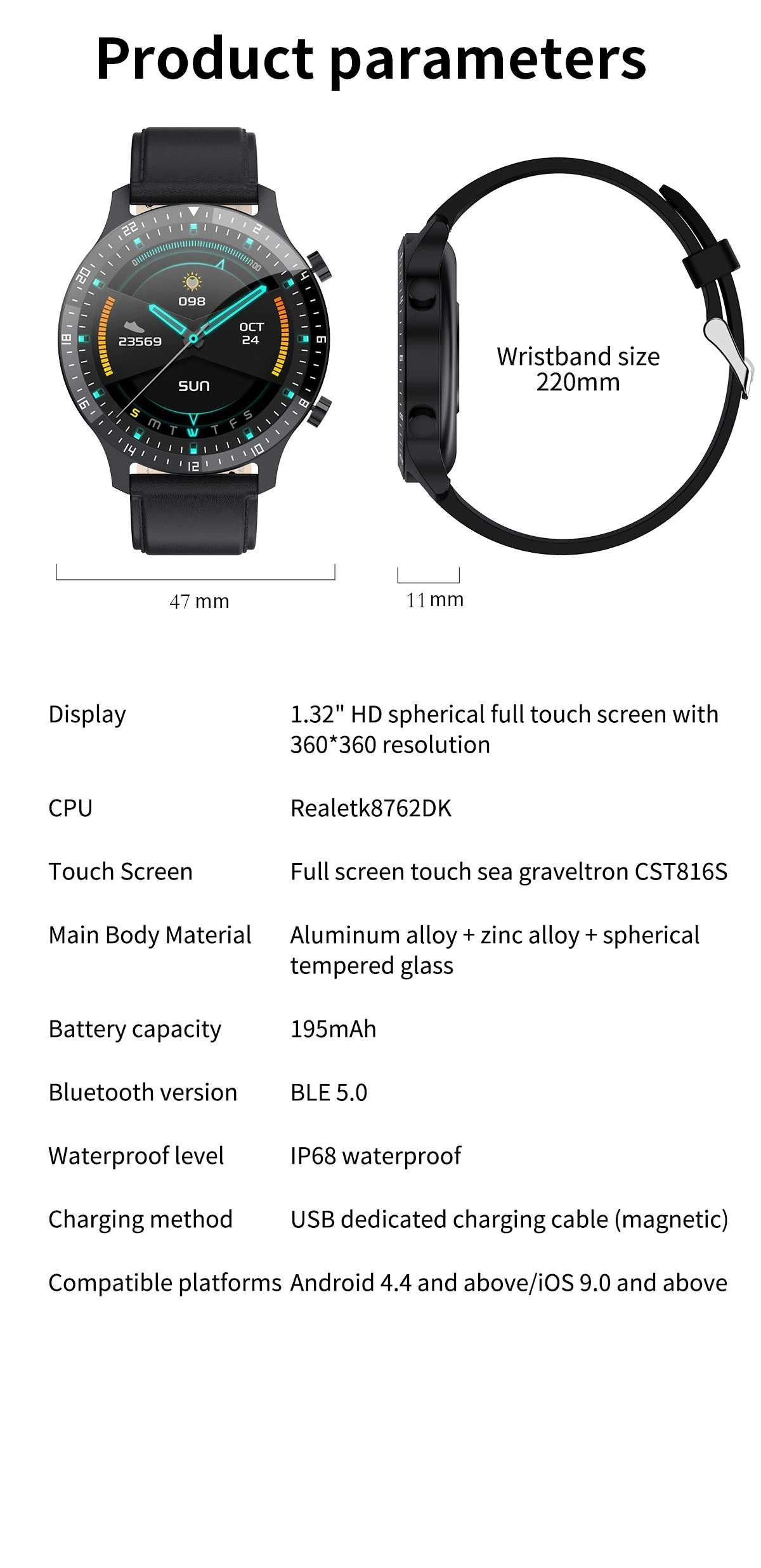 SmartWatch GT2/P32 kroki, kalorie, tętno, ciśnienie, saturacja, PL.